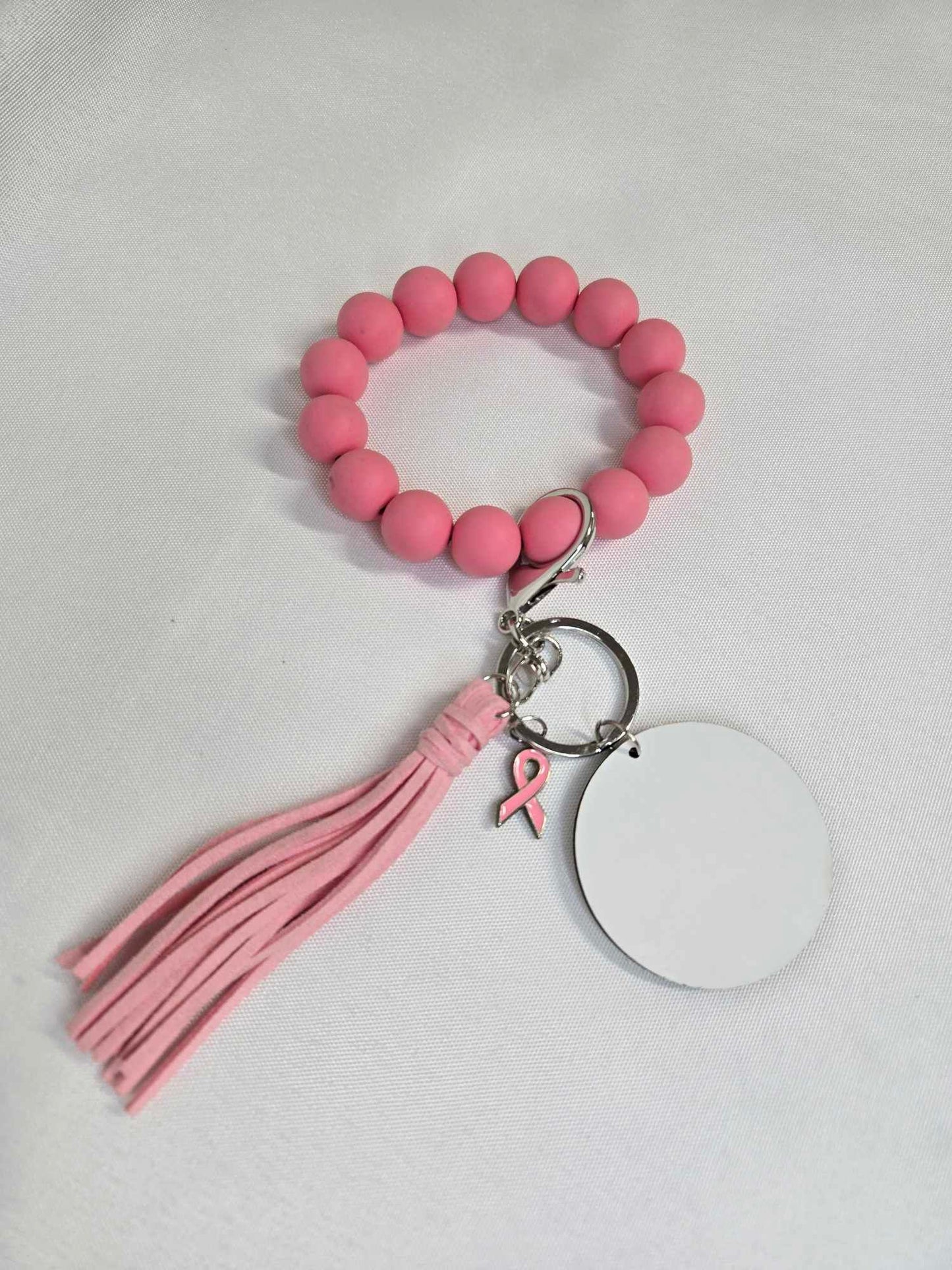 Pink Ribbon Keychain Bracelet with MDF Sub Disk