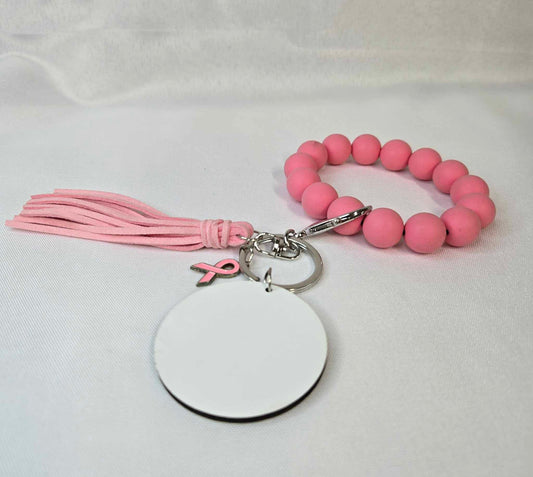 Pink Ribbon Keychain Bracelet with MDF Sub Disk