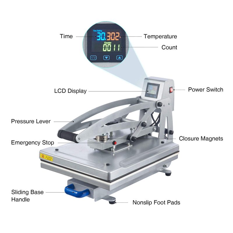 16"x20" Heat Press - Auto Open - Clamshell W Pullout Tray
