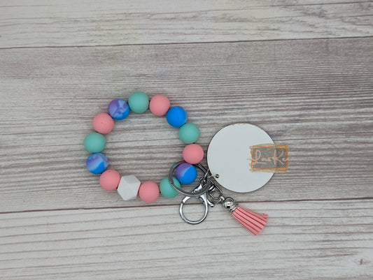 Pink Teal Purple White Keychain Bracelet with MDF Sub Disk