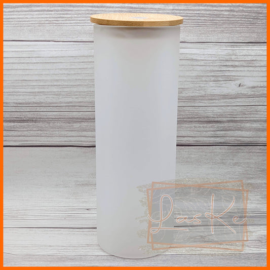 25oz. Frosted Glass Tumbler w/ Bamboo Lid