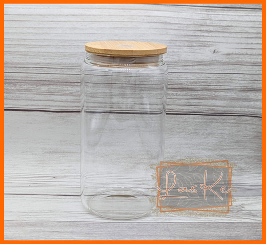 16oz. Clear Glass Can w/ Bamboo Lid